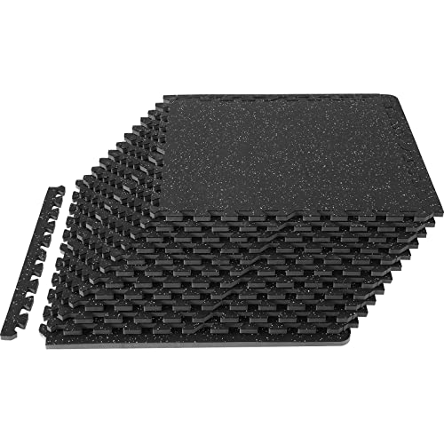 VEVOR 6PCS 0.56 inch Thick Gym Floor Mats, 24" x 24" EVA Foam & Rubber Top Interlocking Workout Floor Mats with 24 sq.ft Coverage, Waterproof Exercise Puzzle Flooring for Gym, Home, Garage, Basement