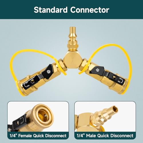 GASPRO 1/4" RV Propane Quick Connect Y Splitter Adapter with Shutoff Valve for RV, Camping Stoves, BBQ Grills, Gas Burners and More, 2 Way 1/4" Propane Rv Hose Splitter
