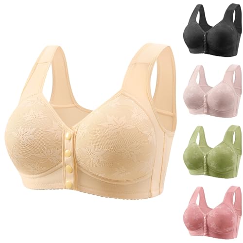 Lightning Deals of Today Daisy Bras for Older Women 2024 Comfortable Convenient Front Closure Bras Full Support No Underwire Bras Front Snap Bras for Senior Women Prime The Day Deals Beige