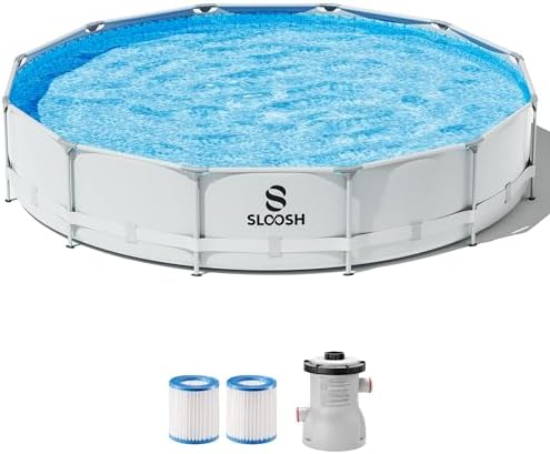 SLOOSH Round Above Ground Pool - 12ft x 30inch Outdoor Round Frame Above Ground Swimming Pool Set for Kids Adults with Filter Pump
