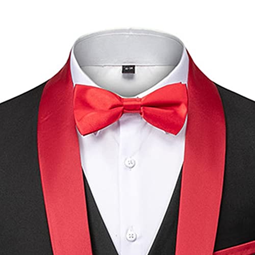 Men's Wedding 3 Piece Suits Slimming One Button Shawl Lapel Business Blazer Formal Dinner Party Jacket Vest Pants (Red,Small)