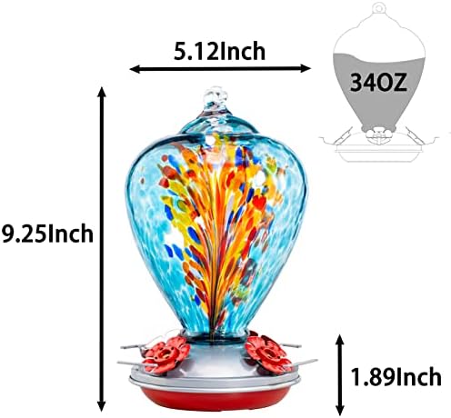 Muse Garden Hummingbird Feeders for Outdoors Hanging, Blown Glass Hummingbird Feeder Gifts for Women, Garden Decor Backyard Decor, Unique Gardening Gifts for Older Women, 34OZ, Comet