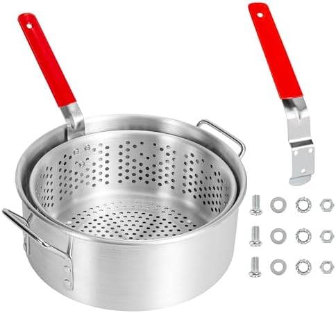 Aluminum Fish Fryer Pot with Basket | 10QT Deep Frying Pot with Handle | Outdoor Oil Fryer pan with Fry Basket | Cooking Pot | Fried Chicken, Fish, Seafood, Turkey Legs, French Fries