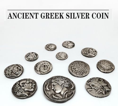 Ancient Greek Silver Coins Collection, Rare Athena Owl & Roman Empire Old Coins for Collectors Gift, European Antique Coin Set, Ancient Mythology Lucky Charms (Zeus 1/28.5mm)