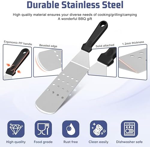 HaSteeL 28Pcs Griddle Accessories Kit, Stainless Steel Flat Top Grill Accessory Tools Set, Metal Spatulas, Scraper Choppers, Melting Domes, Cast Iron Burger Press, for Teppanyaki Tabletop Hibachi BBQ