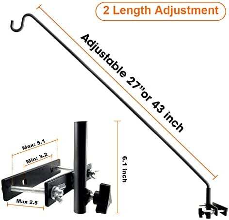 ERYTLLY 2 Packs Extended Rail Hook Fence Deck Bird Feeder Hook 360 Degree Rotary and Length Adjustable Plant Bracket for Feeders, Planters, Suet Baskets, Lanterns, Wind Chimes and More