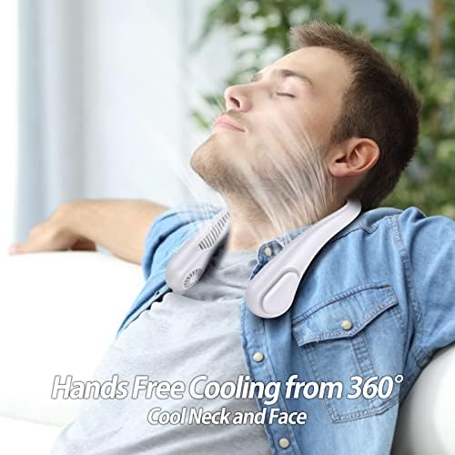 AMACOOL Bladeless Neck Fan Portable Personal Fan 5000mAh Rechargeable Battery Operated Wearable Fan for Women Men Outdoor Sport Travel Patio Garden Work Home Kitchen(White)