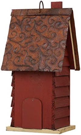 Glitzhome 12" H Distressed Red Cottage Solid Wood Birdhouse Hanging Bird House for Outdoors
