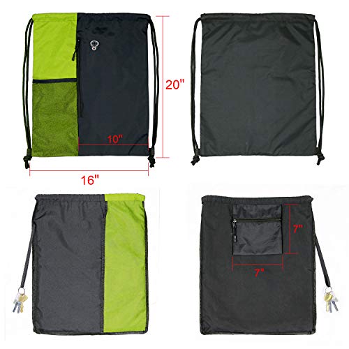 BeeGreen Lime Gym Bag Drawstring Backpack for Women Sports Backpack Workout Bag With 2 Water Bottle Mesh Pockets And Two Zipper Pockets