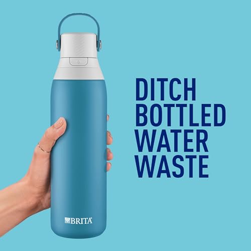 Brita Stainless Steel Premium Filtering Water Bottle, BPA-Free, Reusable, Insulated, Replaces 300 Plastic Water Bottles, Filter Lasts 2 Months or 40 Gallons, Includes 1 Filter, Carbon - 20 oz.