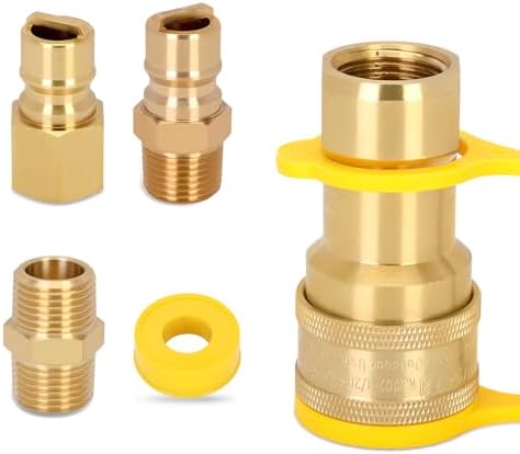 1/2" Natural Gas Quick Connect Fittings,Natural Propane Hose Quick Disconnect Kit,100% Solid Brass with Dust Cover for Gas Grill and Heater and Generator