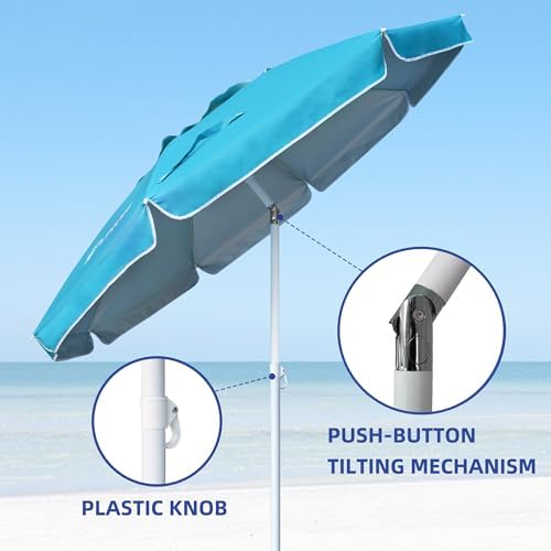 AMMSUN 6.5 Foot Heavy Duty Beach Umbrella for Sand with tilt Air Vent Sun Shelter, UV 50+ Protection Outdoor Sunshade Umbrella with Carry Bag for Patio Garden Beach Pool Backyard Sky Blue