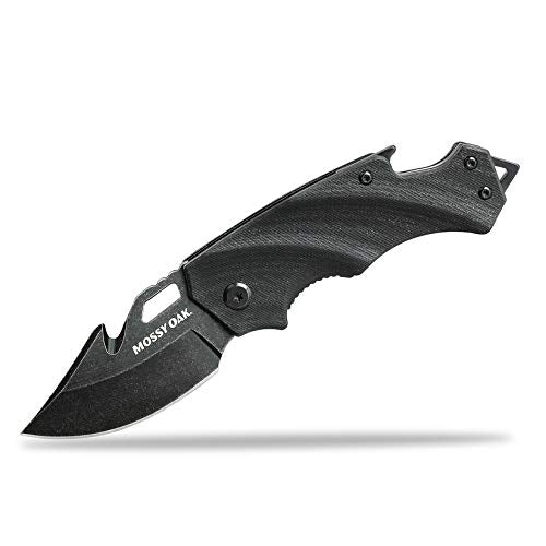 Mossy Oak Mini Folding Pocket Knife, 2.5-inch Stainless Steel Drop Point Blade - G10 Handle EDC Multifunction Tool with Bottle Opener and Glass Breaker (Black)