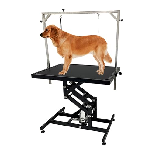 Hydraulic Lifting Dog Grooming Table, Pet Grooming Table, Adjustable Height 52-100cm, Thickened Steel Frame and Rubber Tabletop, for Small Medium Large Pets(96 * 65 * 52-100cm)