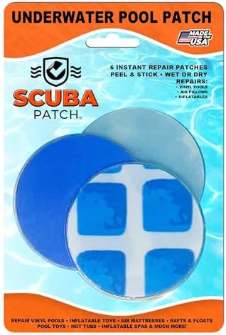 All-in-One Repair Kit for Above-Ground Pools | Fast, Underwater-Capable Peel-and-Stick OR Adhesive Glue-Down Vinyl Patches & for Easy Set and Frame Pools 6 Inch Peel and Stick