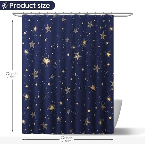 Amaredom Star Shower Curtain, Celestial Shower Curtain for Bathroom, Waterproof Fabric Shower Curtain Set, Bathroom Decoration with 12 Hooks 72x72 Inches