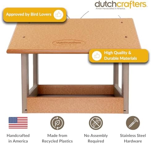 Amish USA Made Recycled Plastic Large Hanging Modern Fly Through Covered Roof Open Platform Tray Bird Feeder for Outdoors, Garden, Yard (Cedar & Weatherwood)