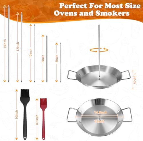 Al Pastor Skewer for Grill, Shawarma Skewer Stand, Stainless Steel Brazilian Vertical Spit with 5 Removable Spikes(6"/8”/10"/12”/14")& Brushes, for Tacos Al Pastor, Grill Smoker Oven BBQ