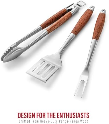 Heavy-Duty Panga-Panga BBQ Grilling Tools Set. Extra Thick Stainless Steel Multi-Function Spatula, Fork & Tongs | Essential Accessories for Barbecue & Grill. Ideal Gift for Father