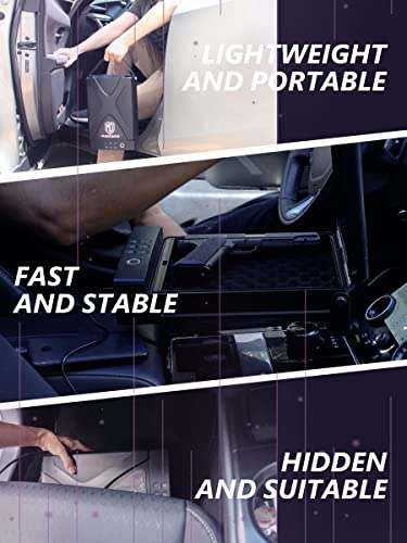 MD MADOATS Car Gun Safe, Portable Biometric Safes for Pistols with Cable, Fingerprint & Keypad & Key Access Handgun Lock Box for Vehicle Travel Home (Metal Logo)