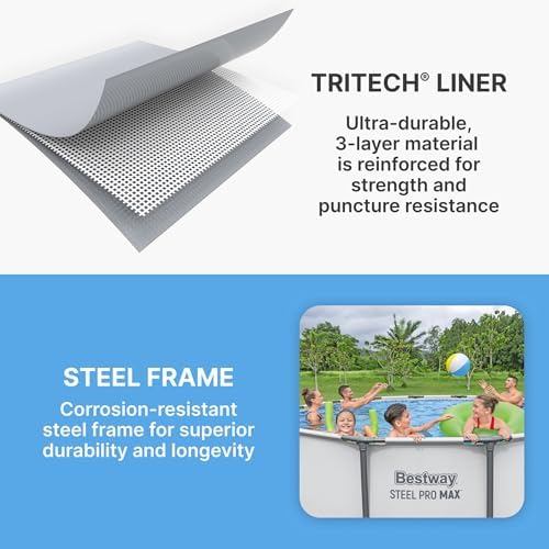 Bestway Steel Pro MAX 14 Foot x 48 Inch Round Metal Frame Above Ground Outdoor Swimming Pool Set with 1,000 Filter Pump, Ladder, and Cover, Gray