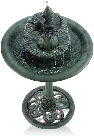Alpine Corporation TEC104 Outdoor Floor 3-Tiered Pedestal Soothing Cascading Waterfall Fountain with Birdbath, 40", Green