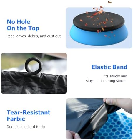 10 ft Round Pool Cover, Compatible with Intex/Bestway Outdoor Round Inflatable Above Ground Swimming Pool, Elastic Bands for Easy Installation, No Drain Holes, Prevent Leaves, Debris and Dust