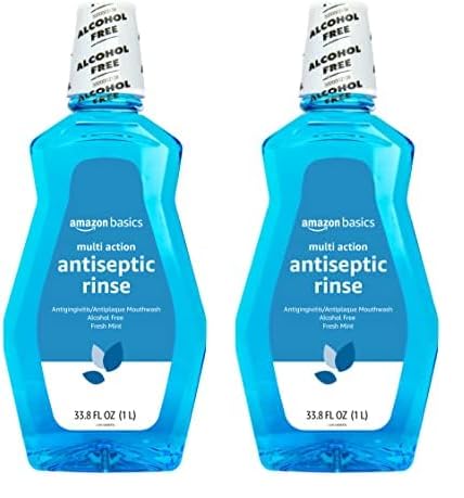 Amazon Basics Multi Action Antiseptic Rinse, Alcohol Free, Fresh Mint, 1 Liter, 33.8 Fluid Ounces, 2-Pack (Previously Solimo)