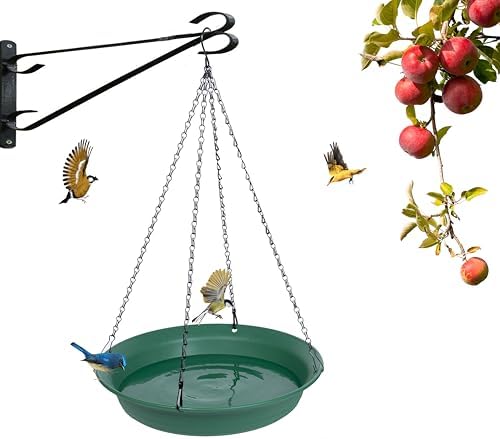 Hanging Bird Bath, Hanging Bird Water Feeder for Outdoors, Feeder Bowl, 1 Pack Birdbath Tray Accessories for Outside, Plastic Birdbaths Tray for Garden Patio Decoration (16", Living Green)