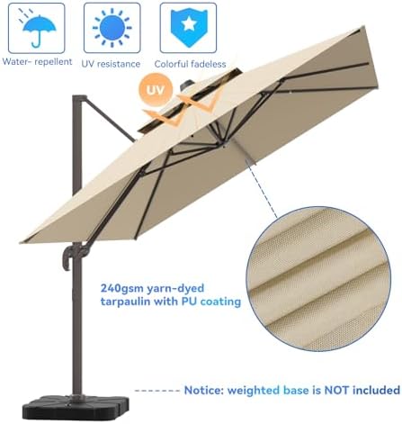 10x13FT Cantilever Outdoor Patio Umbrellas, Double Top Large Rectangle Umbrella, Heavy Duty 360° Rotation Offset Outdoor Sun Shade Umbrella for Garden Deck Pool Backyard Patio, Beige