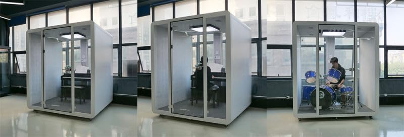 Generic Sound Proof Mobile Office Pod Booth Meeting Room for Home Office with Glass Door, LED Lights, Stand Alone, Folding Conference Table with Wheels, Suitable for 6 People (Large), White