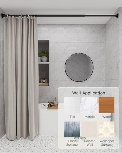 ALLZONE Tension Shower Curtain Rods No Drilling, 29 to 85 Inch, Spring Tension Curtain Rods for Windows, Adjustable Shower Rod for Bathroom, Heavy Duty Tension Rods Fits Various Wall Types, Black