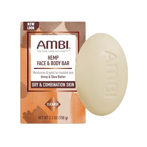 Ambi Hemp Face and Body Bar, Moisturizing and Gentle for Troubled Skin, Dermatologist Tested, Non-Comedogenic, and Hypoallergenic, 5.3 Ounce