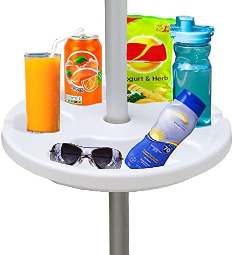 AMMSUN 13" Beach Umbrella Table Tray for Beach, Patio, Garden, Swimming Pool with Cup Holders, Snack Compartments White