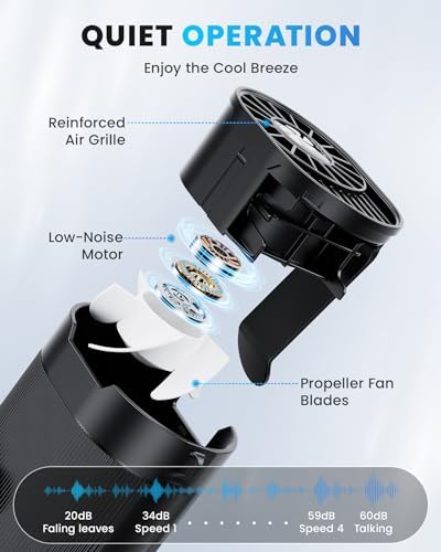 Portable Fan, Personal Rechargeable Mini Waist Fan, 3000 mAh Battery Operated, Max 24H Working Time, 4 Speeds Clip Belt fan for Outdoor, Indoor, Jobsite, Traveling, Gifts for Men - Black
