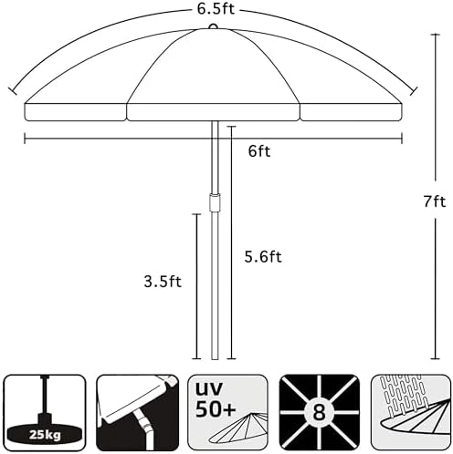 AMMSUN 6.5 ft Heavy Duty Beach Umbrella for Sand with tilt Air Vent Sun Shelter, UV 50+ Protection Outdoor Sunshade Umbrellas and Parasols with Carry Bag for Patio Garden Beach Pool Backyard Navy