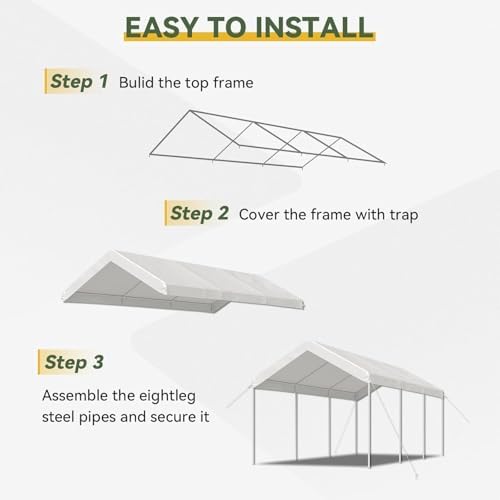 Aoxun 10x20 ft Heavy Duty Carport with Tarp & Wind Resistance Portable Carport Car Tent Outdoor Car Port with Tear Resistant Canopy, No Sidewall - White
