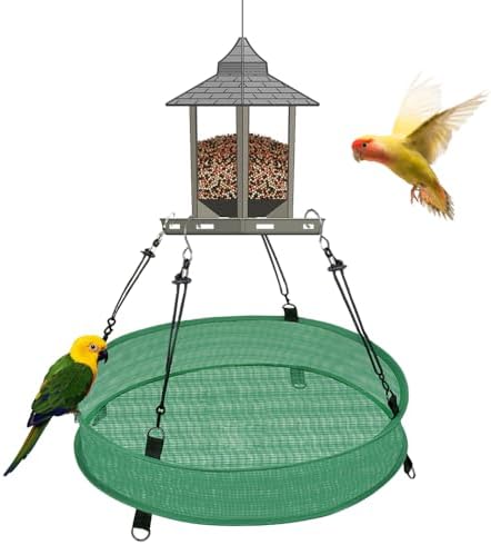 1-Pack Hanging Bird Seed Catcher Trays – 20" Diameter x 4" High, Green Spill Guard Platform for Bird Feeders, Outdoor Feeder Accessory