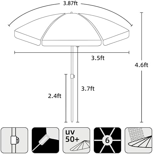 AMMSUN 47 Inch Seaside Beach Umbrella for Sand Box Water Table Kids Durable Umbrellas for children Picnic Beach Camping Garden Outdoor Play Shade Blue Shell