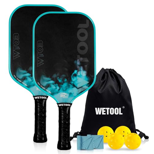 WETOOL Pickleball Paddles Set of 2/4, USAPA Approved, Foam Moulding 5.5" Elongated Handle, Textured Surface, Lightweight, 16mm Fiberglass Pickle Ball Rackets 2 Pack for Beginners