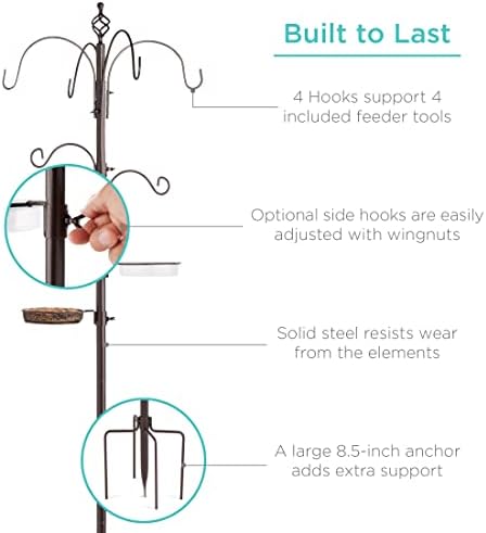 Best Choice Products 6-Hook Bird Feeding Station, Steel Multi-Feeder Kit Stand for Attracting Wild Birds w/ 4 Bird Feeders, Mesh Tray, Bird Bath, 5-Prong Base - Bronze