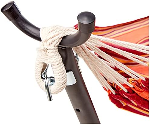 Amazon Basics 2 Person Heavy Duty Double Hammock with 9-Foot Space Saving Steel Stand and Carrying Case Outdoor, 450 lb Capacity, Sunset Orange, Stripe, 110 x 47 x 43 Inches
