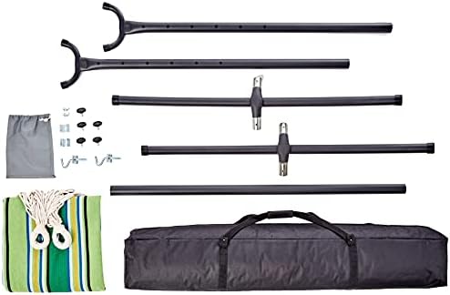 Amazon Basics Double Hammock with 9-Foot Space Saving Steel Stand and Carrying Case, 450 lb Capacity, Vigor Green, 110x47x43 inches