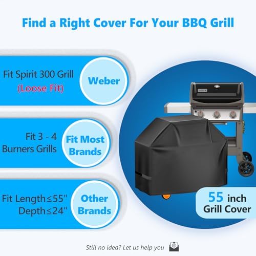 Grill Cover 55 Inch - Superior Gas Grill Cover for Outdoor Grill - 600D Outside BBQ Covers Waterproof Heavy Duty for Weber, Dyna-glo, Char-Broil, Nexgrill, Brinkmann, Monument Barbecue Grill