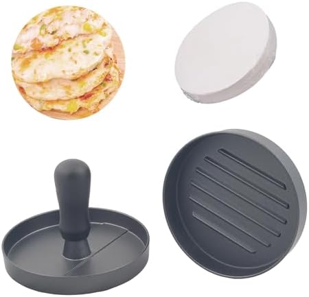 Aluminum Burger Press Patty Maker with 200 Non-Stick Papers - Commercial & Home Use, Hamburger Meat Press Tool, Dishwasher Safe (Black)