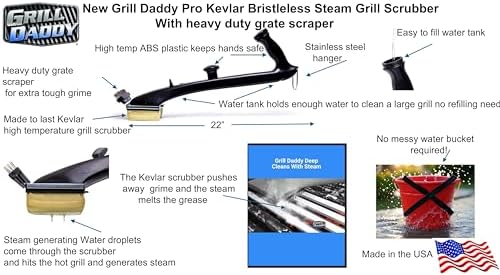 New Grill Daddy Pro with Kevlar Bristleless Grill Scrubber Cleans with steam