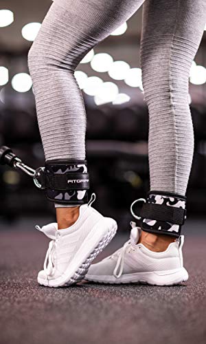 Fitgriff® Ankle Straps V1 for Cable Machine (2 Pieces) - Gym Workout Equipment - Leg Pulley Attachment, Kickback Straps (Ca­mo-Grey)