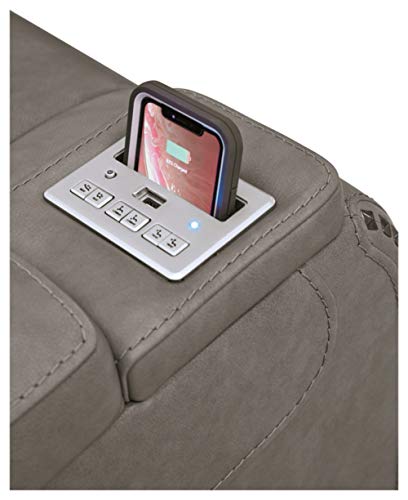 Signature Design by Ashley The Man-Den Leather Power Recliner with Adjustable Headrest & Wireless Charging, Gray