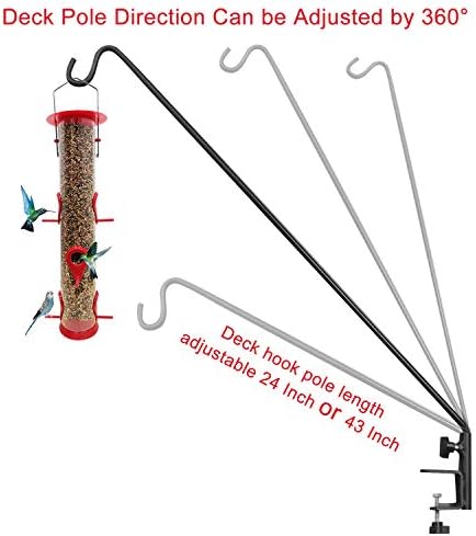 ERYTLLY Extended Reach Deck Hook Wall Pole Wall Mounted Deck Hook Extensible and Adjustable 28 inch to 43 inch Wall Bracket for Hanging Bird Feeder,Plants,Wind Chimes,Lanterns 2 Packs