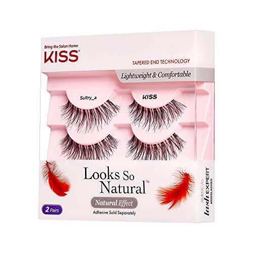 KISS Looks So Natural False Eyelashes Double Pack, Lightweight & Comfortable, Tapered End Technology, Reusable, Cruelty-Free, Contact Lens Friendly, Style 'Sultry', 2 Pairs Fake Eyelashes 2 Count (Pack of 1) Sultry Double Pack